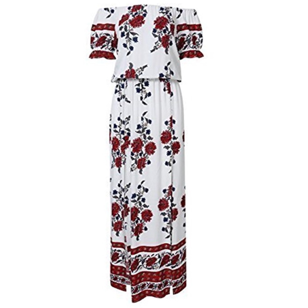 Off Shoulder Bohemian Side Slit Maxi Dress - Picture 4 of 8